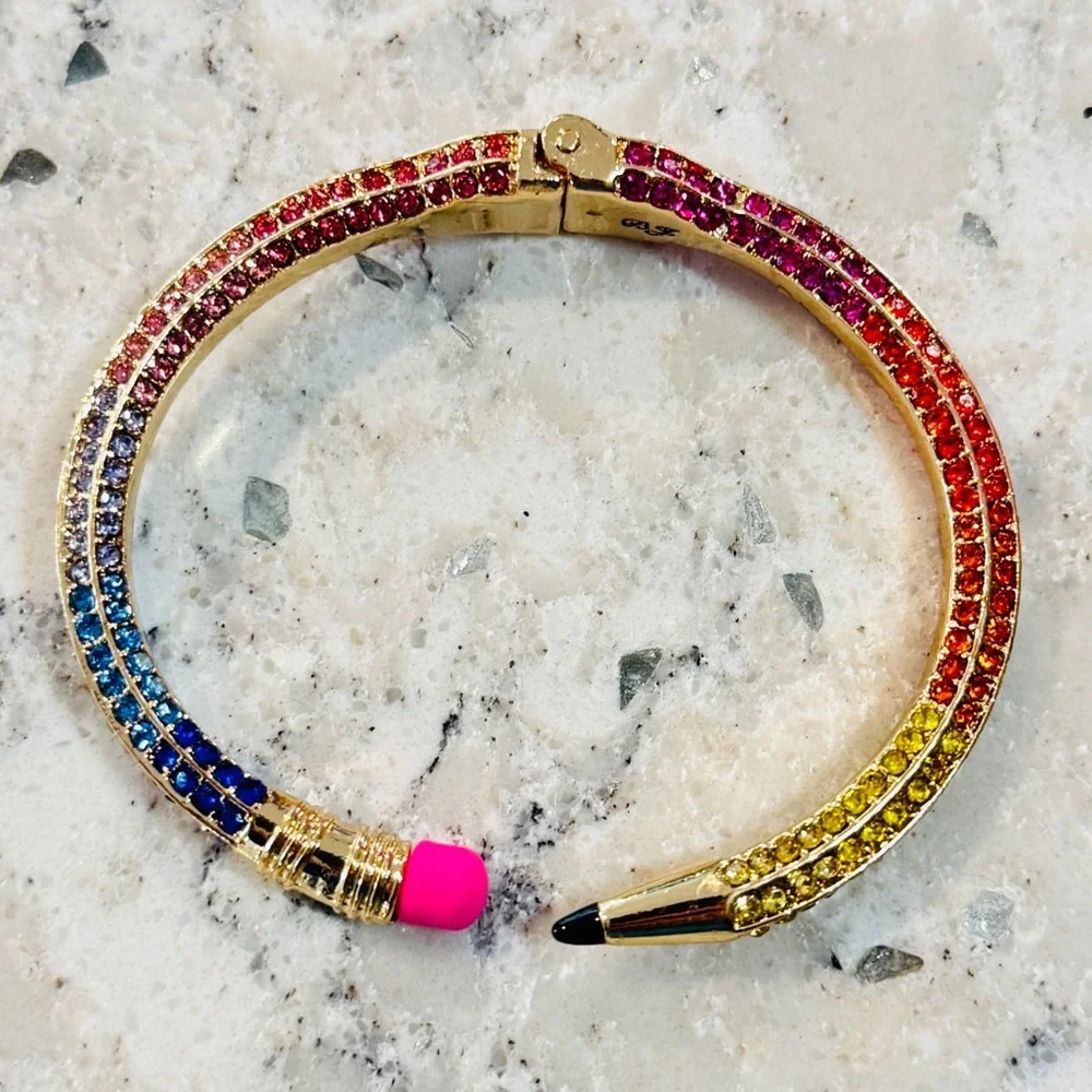 Betsey Johnson Rainbow Pave’ Pencil Cuff Bracelet Multi Color